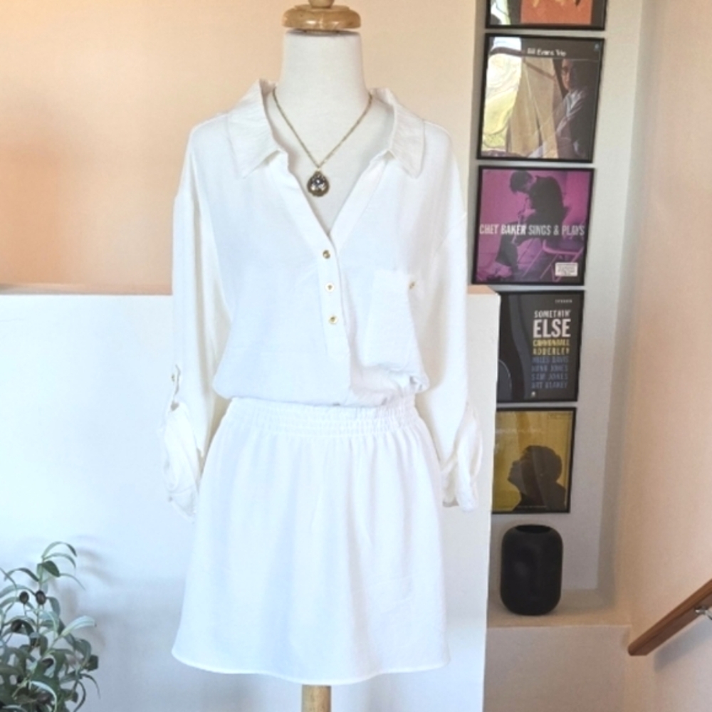 ALEX & PARKER Ivory Smocked Waist Peplum Blouse Tunic 3X